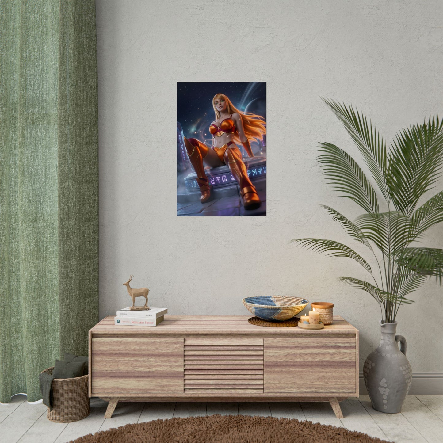 Samus Aran Poster / Samus Aran Wall Art / Samus Aran Art Print / Sci-Fi Heroine Poster - futuristic cosmic Samus in glowing armor