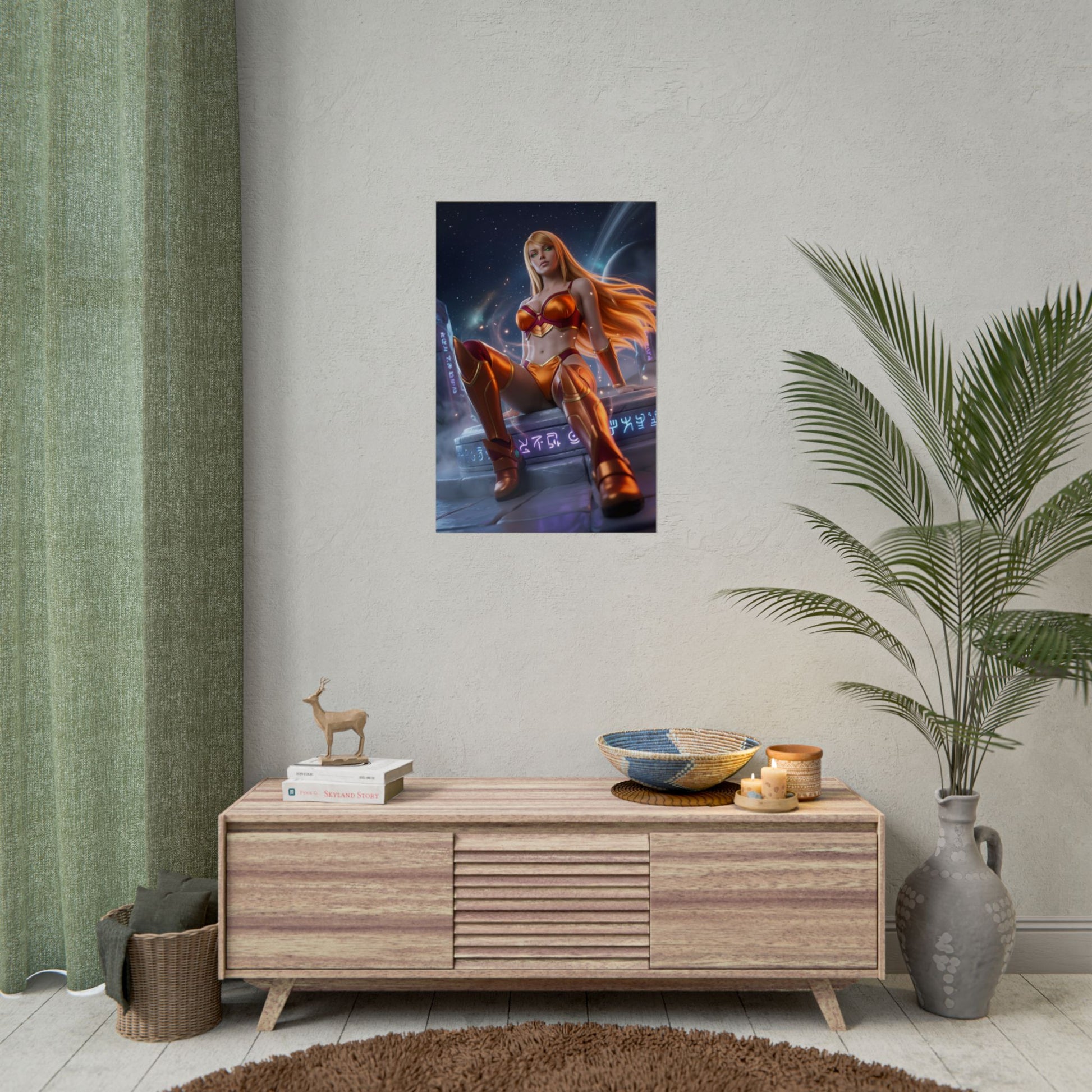Samus Aran Poster / Samus Aran Wall Art / Samus Aran Art Print / Sci-Fi Heroine Poster - futuristic cosmic Samus in glowing armor