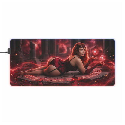 Marvel Mouse Pad, Scarlet Witch LED RGB Desk Mat showing Scarlet Witch art on illuminated red RGB desk mat, perfect Gift for Gamer, Superhero Room Decor