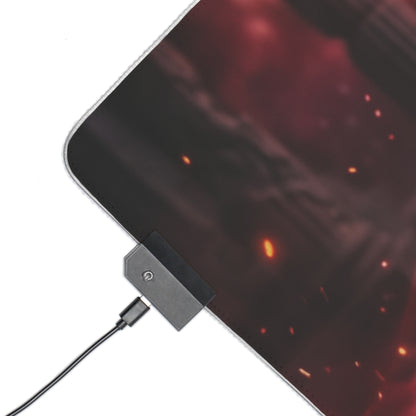 Marvel Mouse Pad, Scarlet Witch LED RGB Desk Mat, Gift for Gamer, Superhero Room Decor — close-up of red magic aura LED gaming desk mat corner