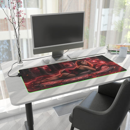 Marvel Mouse Pad, Scarlet Witch LED RGB Desk Mat, Gift for Gamer, Superhero Room Decor — widescreen gaming desk mat with Scarlet Witch artwork and green RGB glow