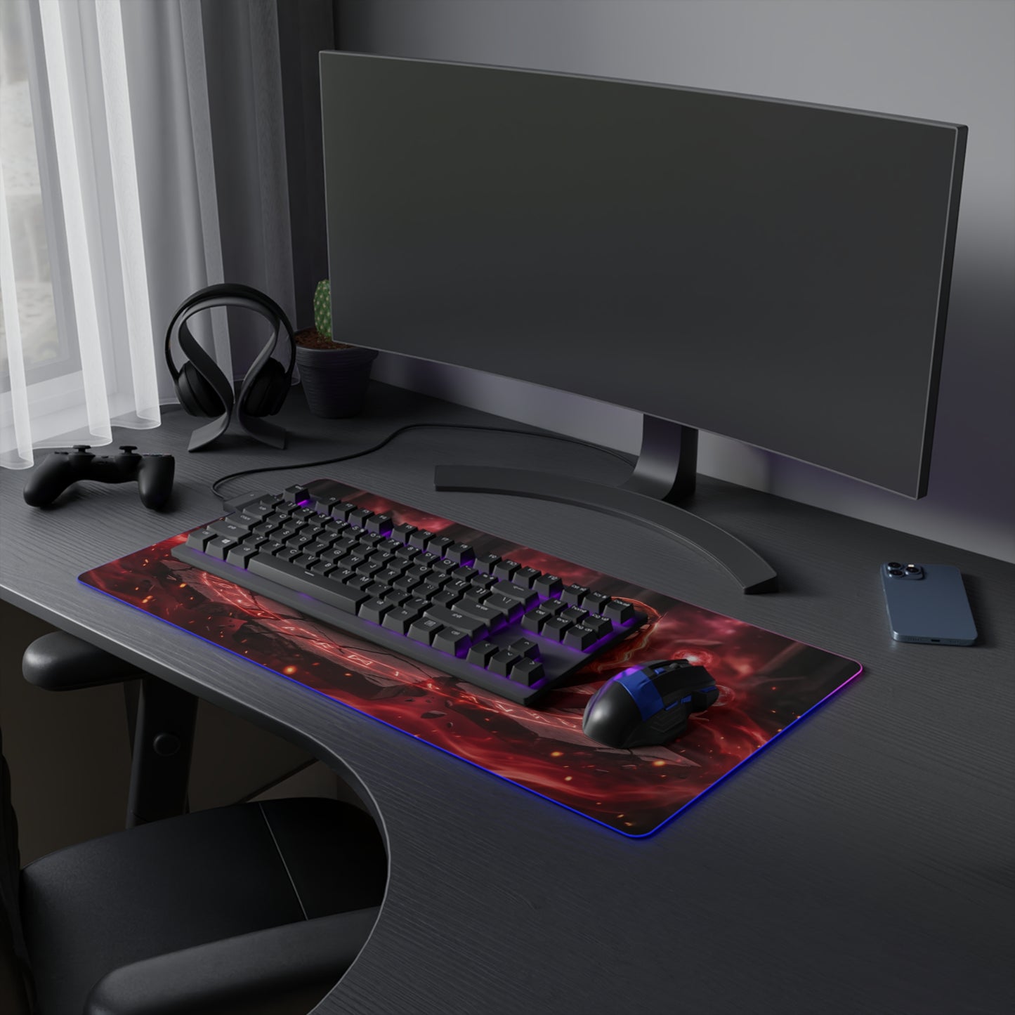 Marvel Mouse Pad, Scarlet Witch LED RGB Desk Mat, Gift for Gamer, Superhero Room Decor — red mystic gaming desk mat with RGB lighting and precision cloth surface