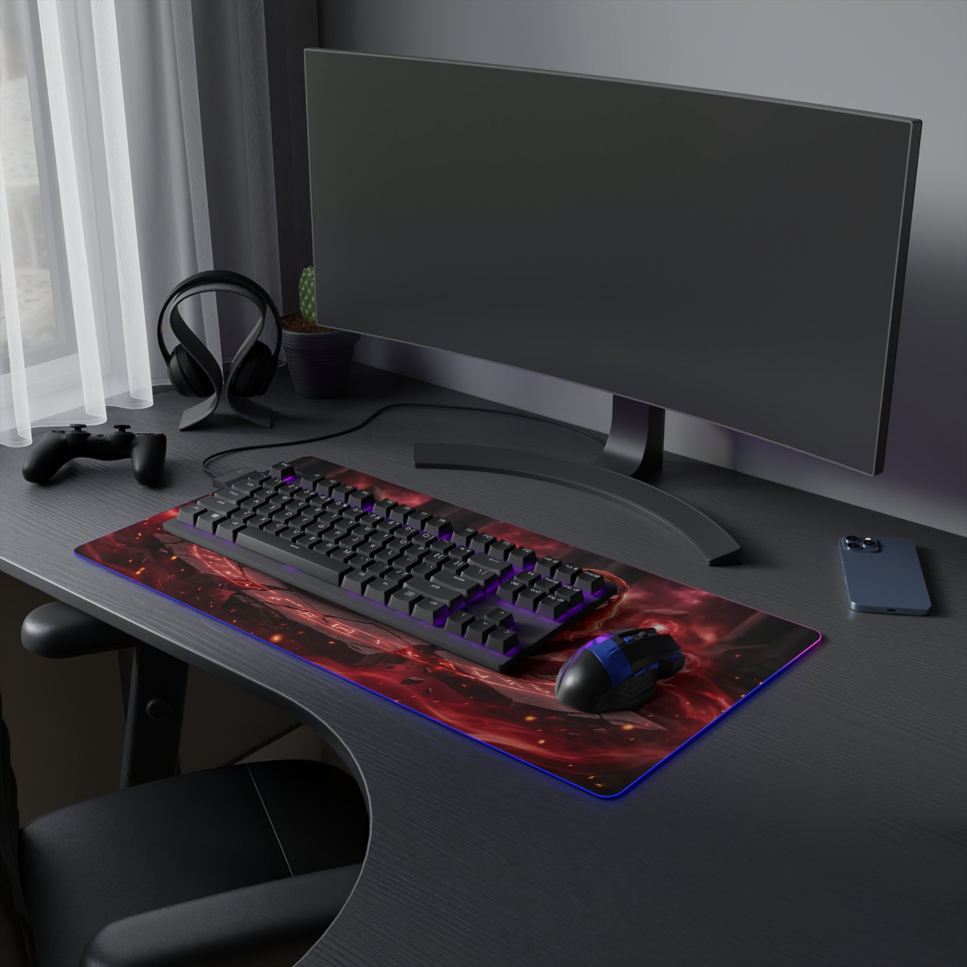 Marvel Mouse Pad, Scarlet Witch LED RGB Desk Mat, Gift for Gamer, Superhero Room Decor — red mystic gaming desk mat with RGB lighting and precision cloth surface