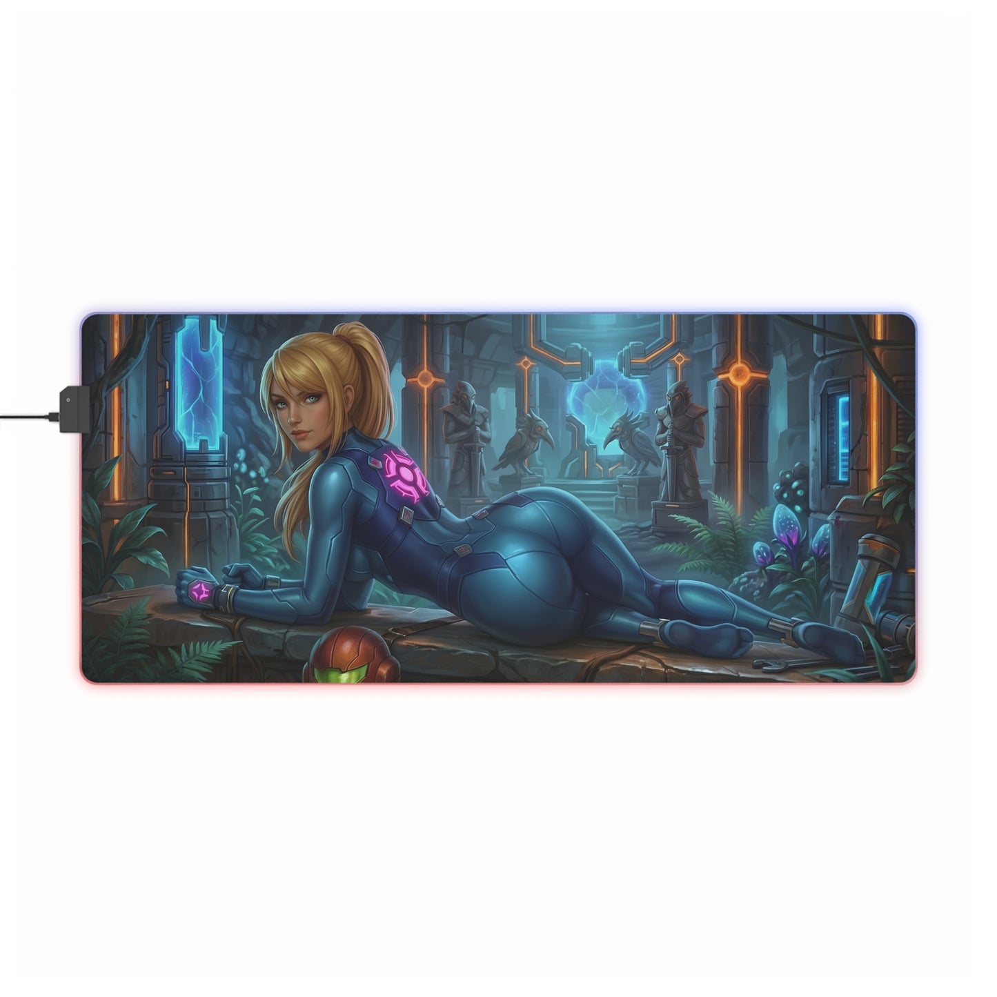 Samus Aran RGB Mouse Pad – Sci-Fi Action Illuminated Desk Mat, Gamer Setup with HD heroine art, RGB edge lighting, extended anti-slip gaming desk mat