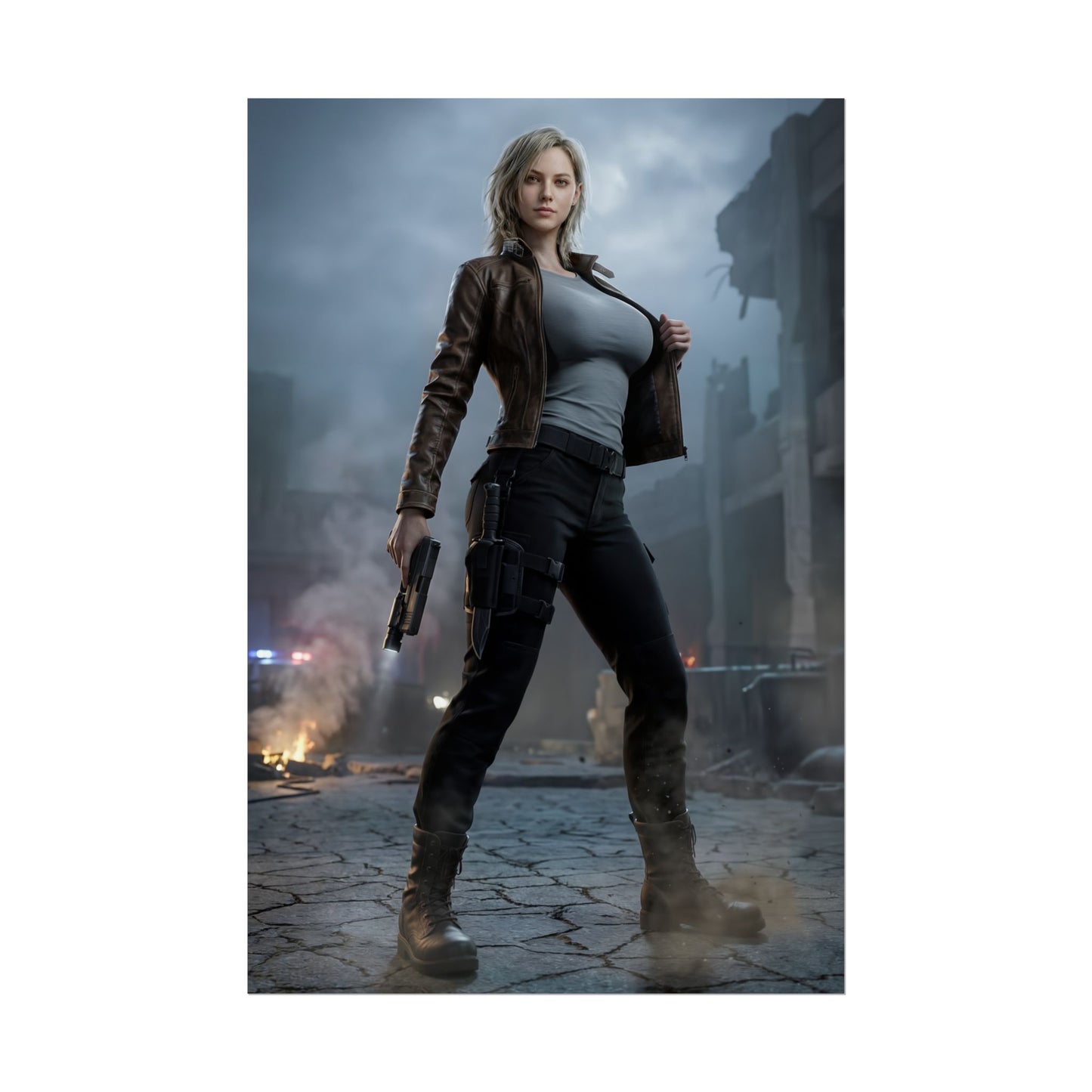 Sexy Grace Ashcroft Poster, Resident Evil Requiem Art Print, Survival Horror Wall Art featuring strong character presence in a moody gaming scene