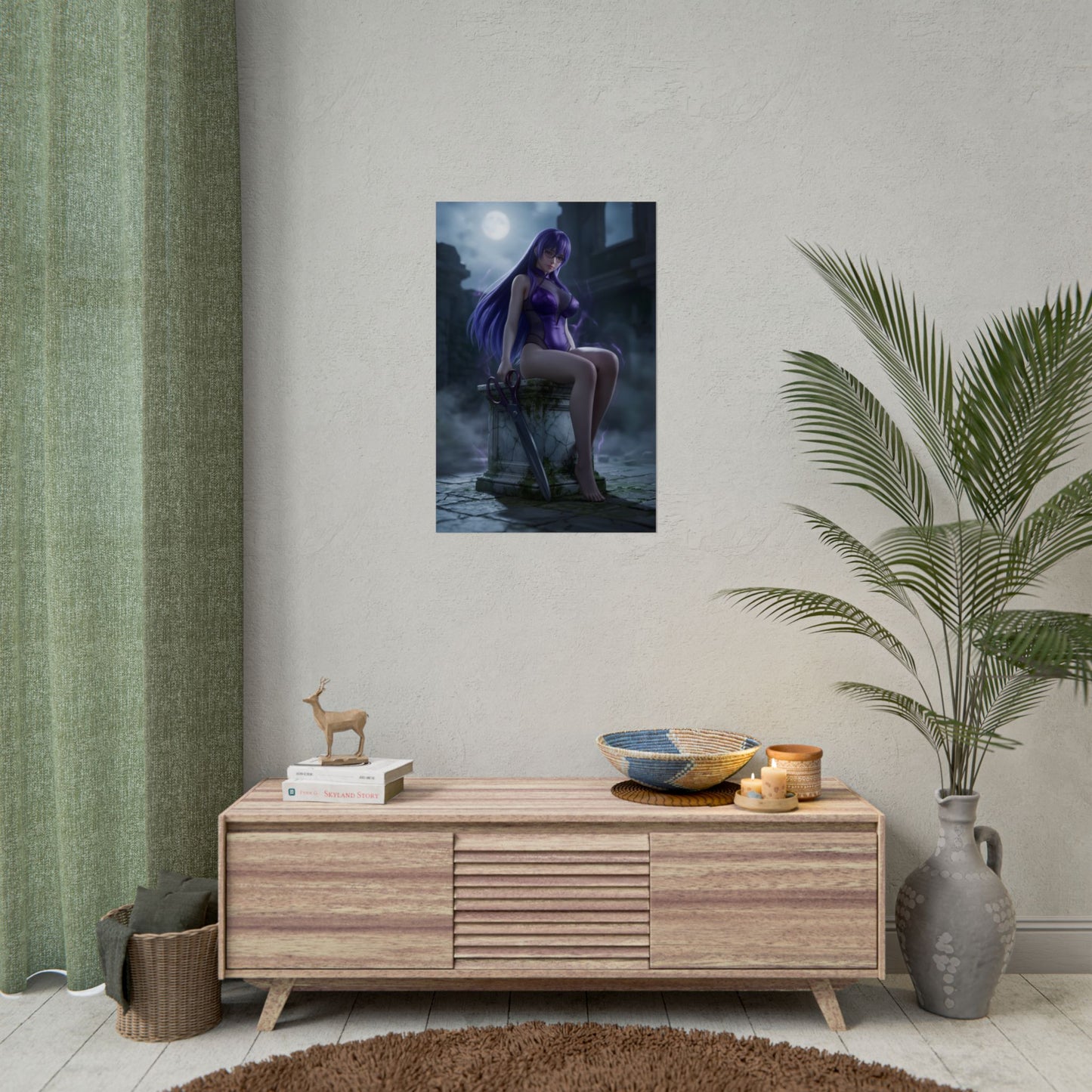 Sheele Poster / Sheele Wall Art / Sheele Art Print / Akame ga Kill Poster — moonlit Sheele seated among ruins, dark fantasy anime wall art