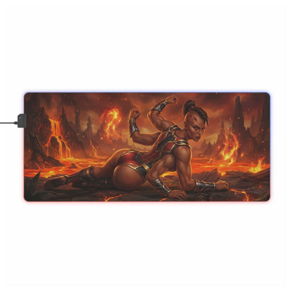 Mortal Kombat Mouse Pad, Sheeva LED RGB Desk Mat, Gift for Gamer, Fighting Game Room Decor featuring Sheeva on lava battlefield with RGB glow