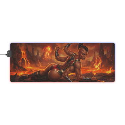 Mortal Kombat Mouse Pad, Sheeva LED RGB Desk Mat, Gift for Gamer, Fighting Game Room Decor — Sheeva on lava battlefield, RGB edge lighting