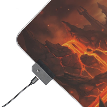 Mortal Kombat Mouse Pad, Sheeva LED RGB Desk Mat, Gift for Gamer, Fighting Game Room Decor - lava battlefield corner with USB RGB controller