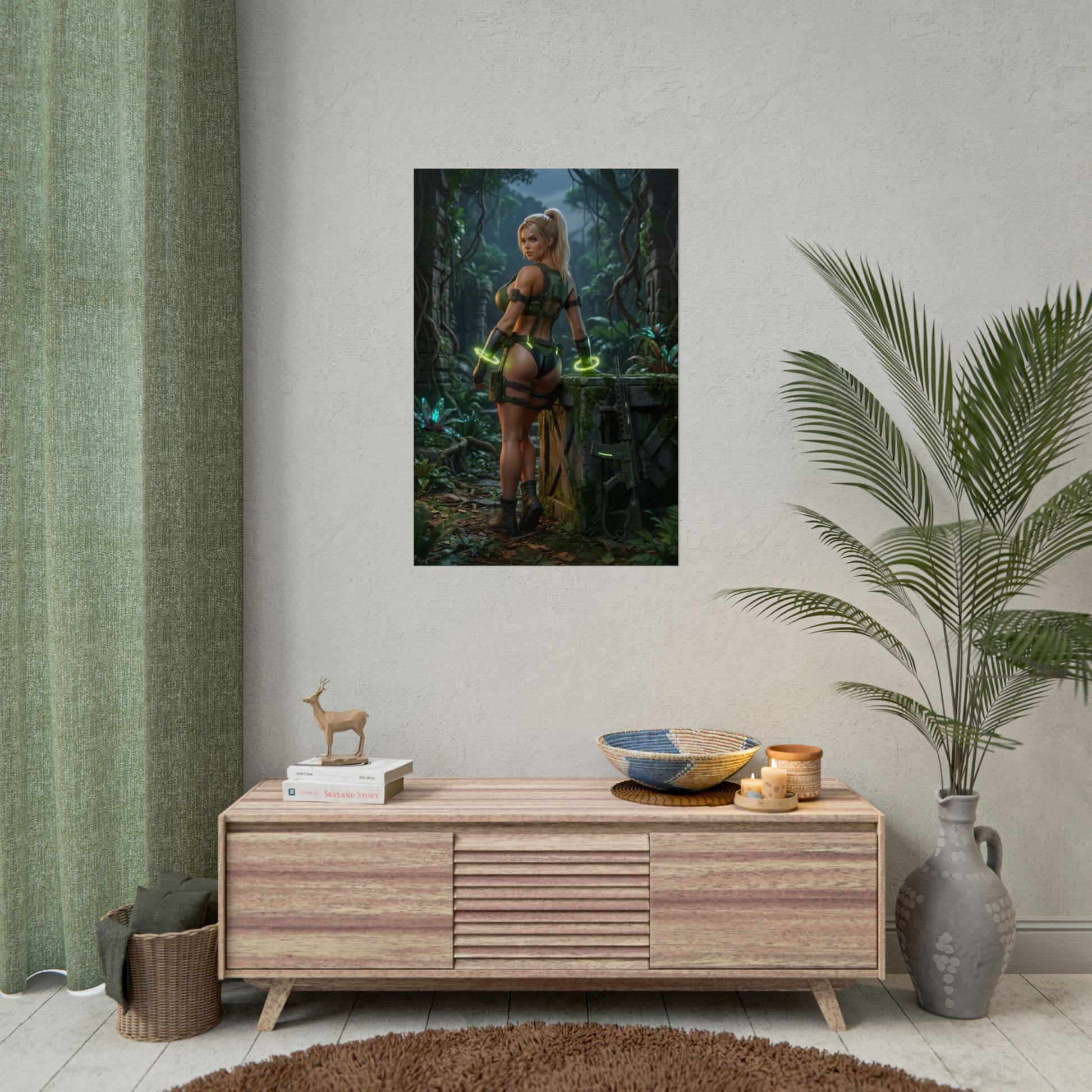 Sonya Blade Poster / Sonya Blade Wall Art / Sonya Blade Art Print / Mortal Kombat Poster - Sonya Blade in tactical jungle stance, high-detail gamer wall art