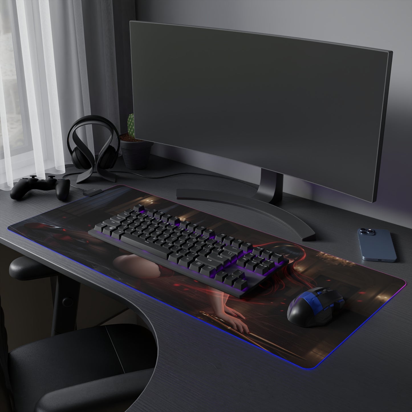 Spy x Family Mouse Pad, Yor Forger LED RGB Desk Mat, Gift for Gamer, Anime Room Decor - widescreen LED desk mat with Yor Forger artwork and RGB lighting