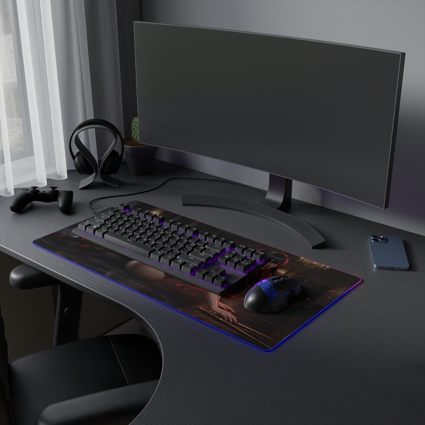 Spy x Family Mouse Pad, Yor Forger LED RGB Desk Mat, Gift for Gamer, Anime Room Decor — sleek RGB desk mat with Yor Forger artwork and gaming setup