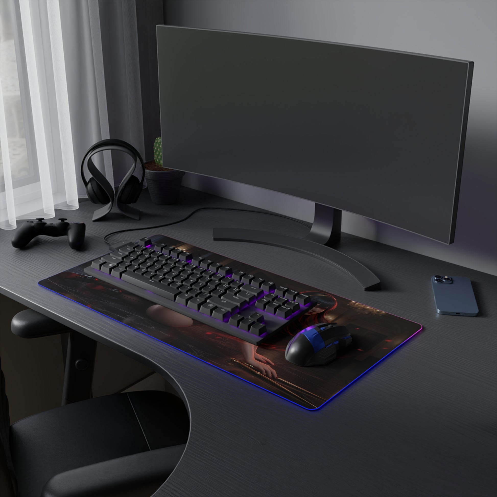 Spy x Family Mouse Pad, Yor Forger LED RGB Desk Mat, Gift for Gamer, Anime Room Decor — sleek RGB desk mat with Yor Forger artwork and gaming setup