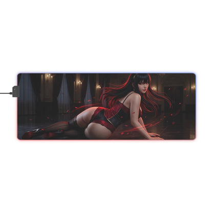 Spy x Family Mouse Pad, Yor Forger LED RGB Desk Mat, Gift for Gamer, Anime Room Decor — sleek Yor Forger LED RGB gaming desk mat showcasing dynamic black-red design