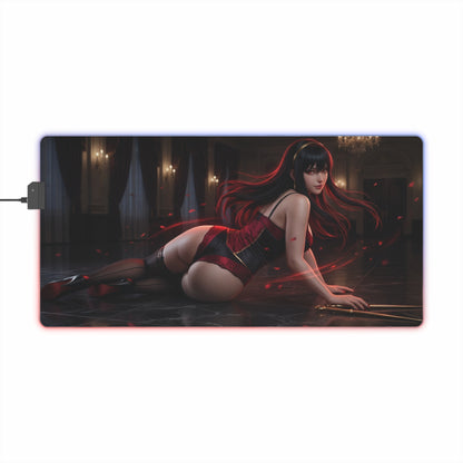 Spy x Family Mouse Pad, Yor Forger LED RGB Desk Mat, Gift for Gamer, Anime Room Decor - Yor Forger reclining assassin artwork on RGB gaming desk mat