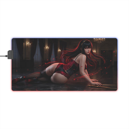 Spy x Family Mouse Pad, Yor Forger LED RGB Desk Mat, Gift for Gamer, Anime Room Decor – sleek black-red Yor Forger design on large RGB gaming desk mat