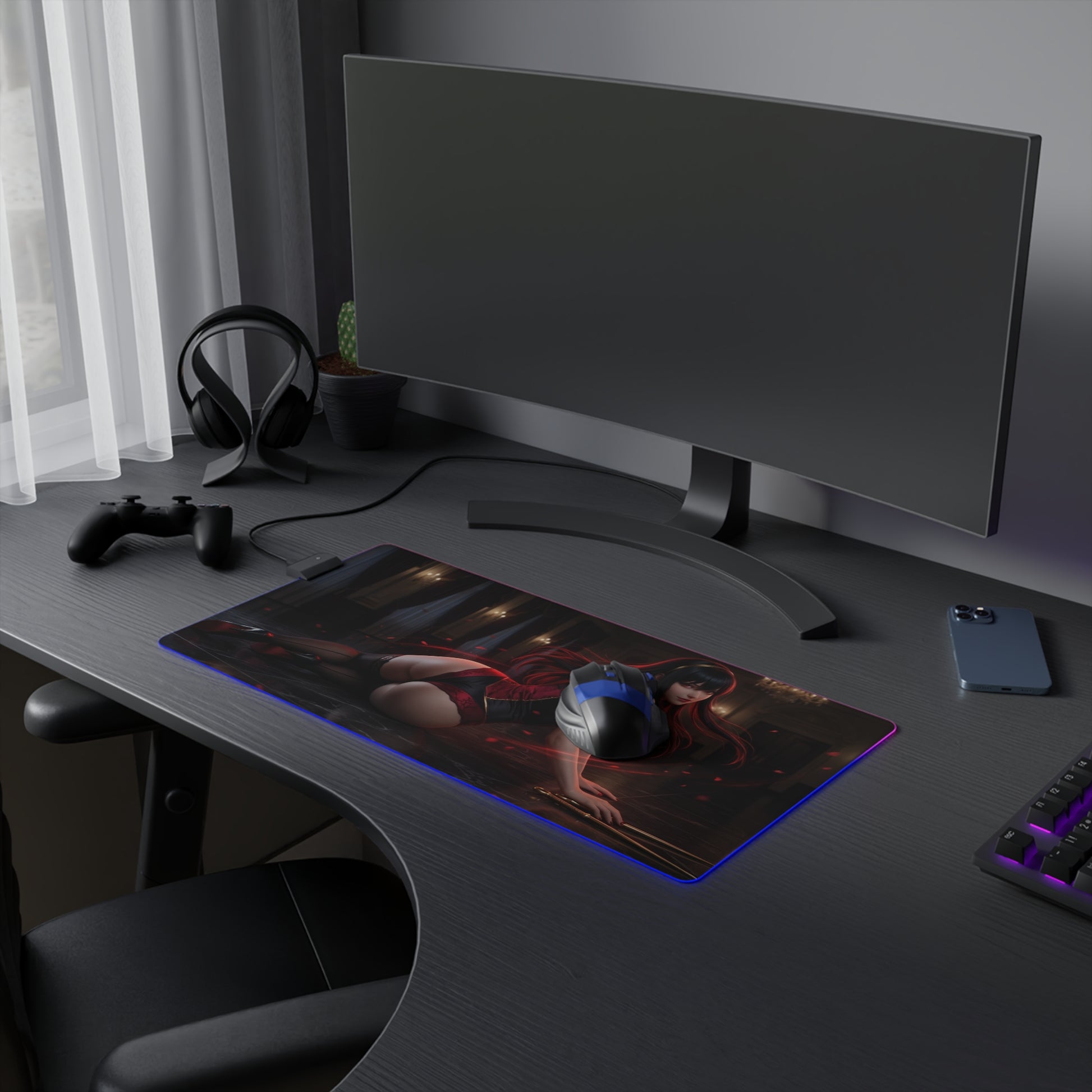Spy x Family Mouse Pad, Yor Forger LED RGB Desk Mat, Gift for Gamer, Anime Room Decor — widescreen LED gaming desk mat featuring Yor Forger artwork