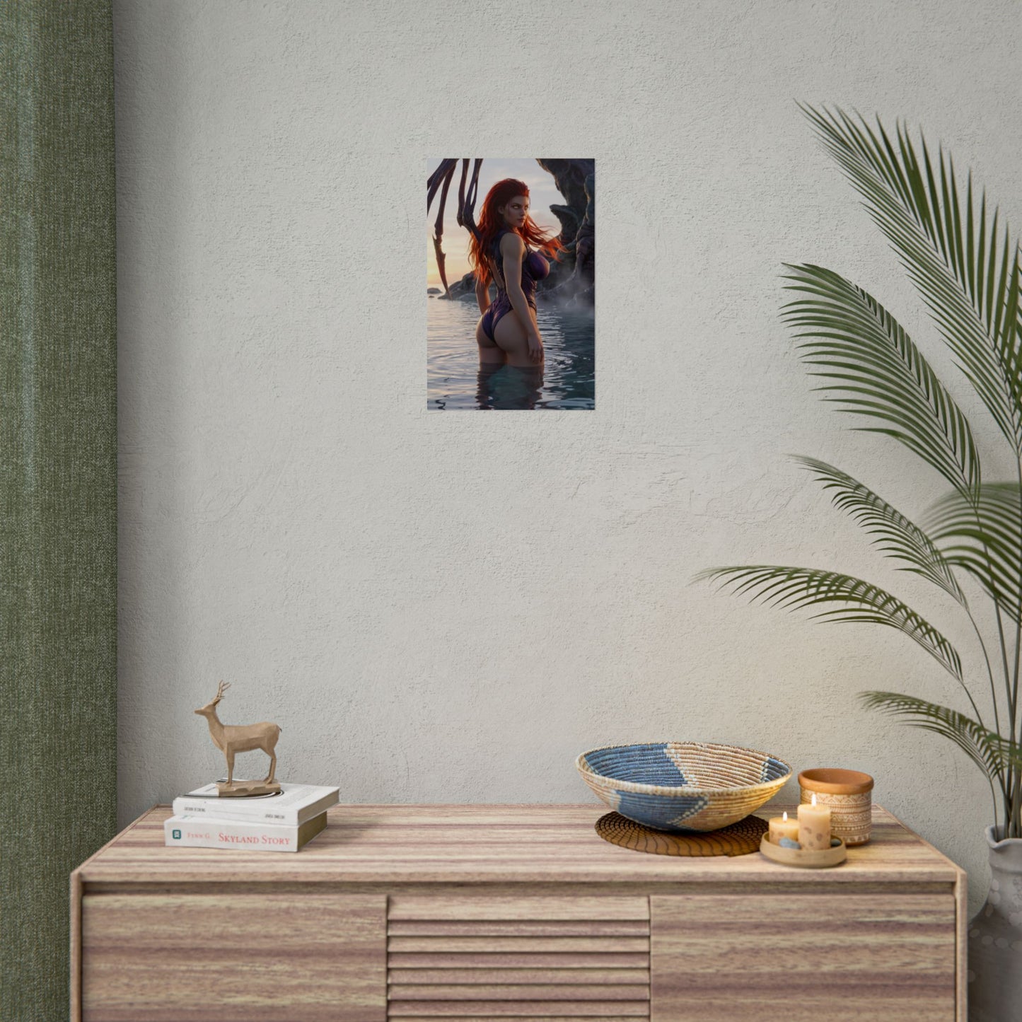 StarCraft Poster – Sarah Kerrigan Art Print, Sci-Fi Game Wall Art showing Queen of Blades in shallow ocean at sunset with Zerg appendages