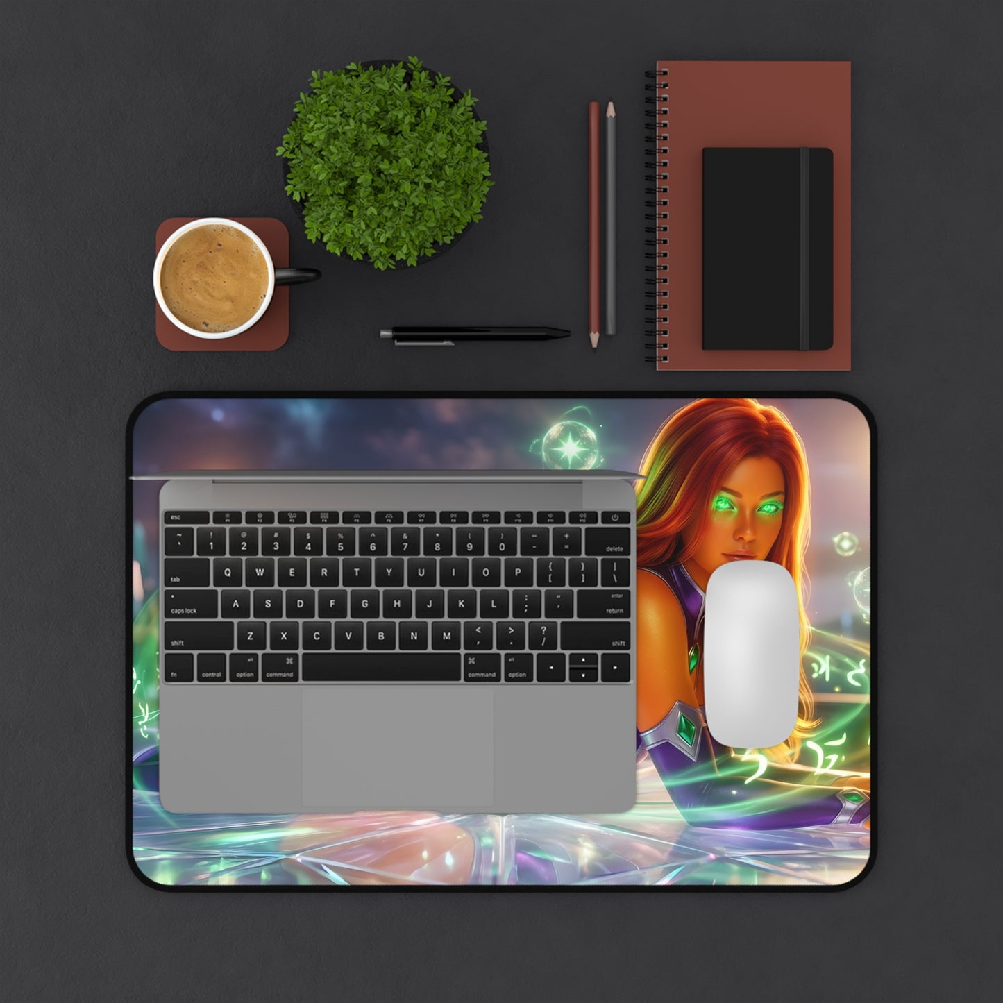 Starfire Mouse Pad – DC Comics Gaming Mouse Pad, Stylish Gamer Desk Decor featuring vibrant Starfire artwork under laptop and mouse