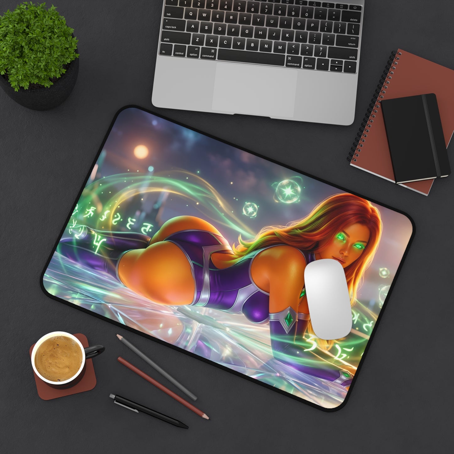 Starfire Mouse Pad – DC Comics Gaming Mouse Pad, Stylish Gamer Desk Decor on a vibrant gaming desk with character artwork