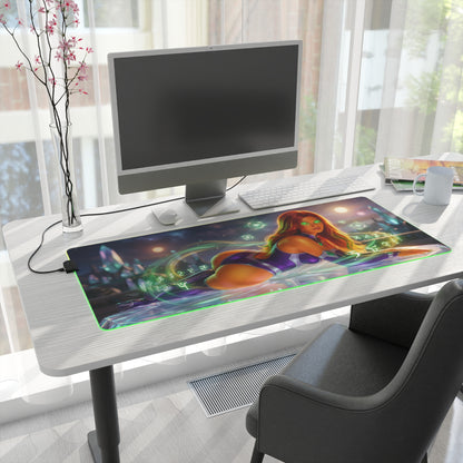 Starfire RGB Mouse Pad – DC Comics LED Desk Mat, Teen Titans Gamer Setup on desk with RGB lighting and full keyboard coverage