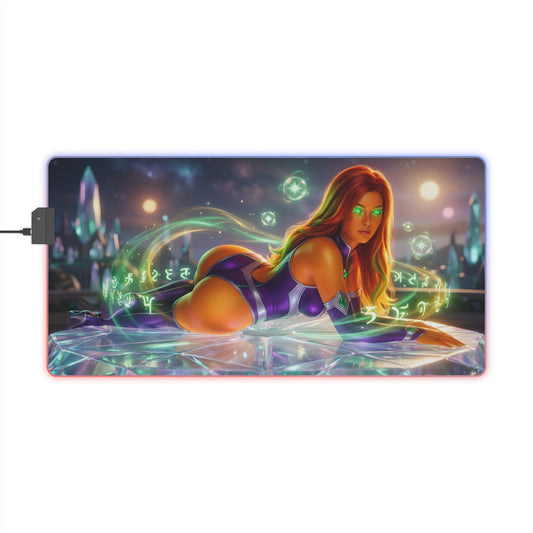 Starfire RGB Mouse Pad – DC Comics LED Desk Mat, Teen Titans Gamer Setup featuring vibrant Starfire artwork, RGB edge lighting and extended non-slip desk mat