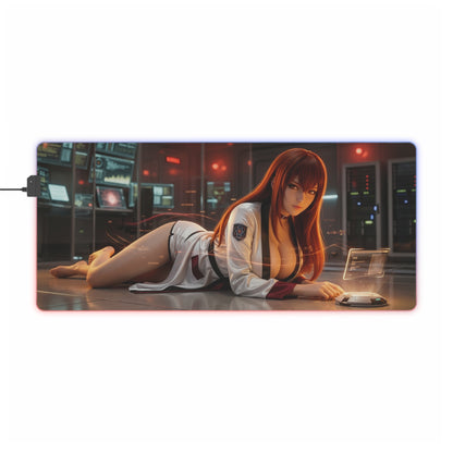 Steins;Gate Mouse Pad – Makise Kurisu LED RGB Desk Mat, Anime Lab Gamer Decor, Gift for Gamer featuring Makise Kurisu in a glowing sci‑fi lab with LED edge
