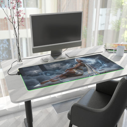 Marvel Mouse Pad, Storm LED RGB Desk Mat, Gift for Gamer, Superhero Room Decor on desk with Storm artwork, RGB glow and precision cloth surface