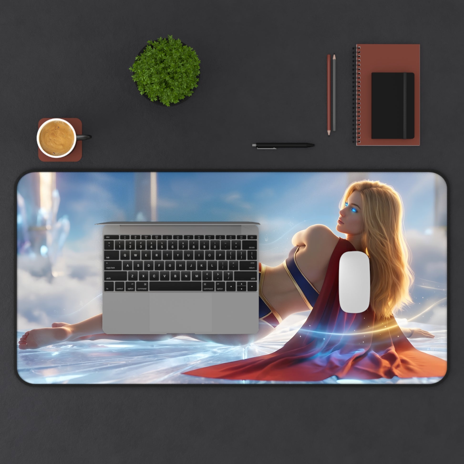 Supergirl Mouse Pad – DC Comics Gaming Mouse Pad, Stylish Gamer Desk Decor on gaming desk with laptop and mouse