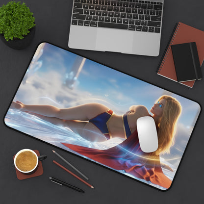 Supergirl Mouse Pad – DC Comics Gaming Mouse Pad, Stylish Gamer Desk Decor on gaming desk with laptop, mouse, and coffee
