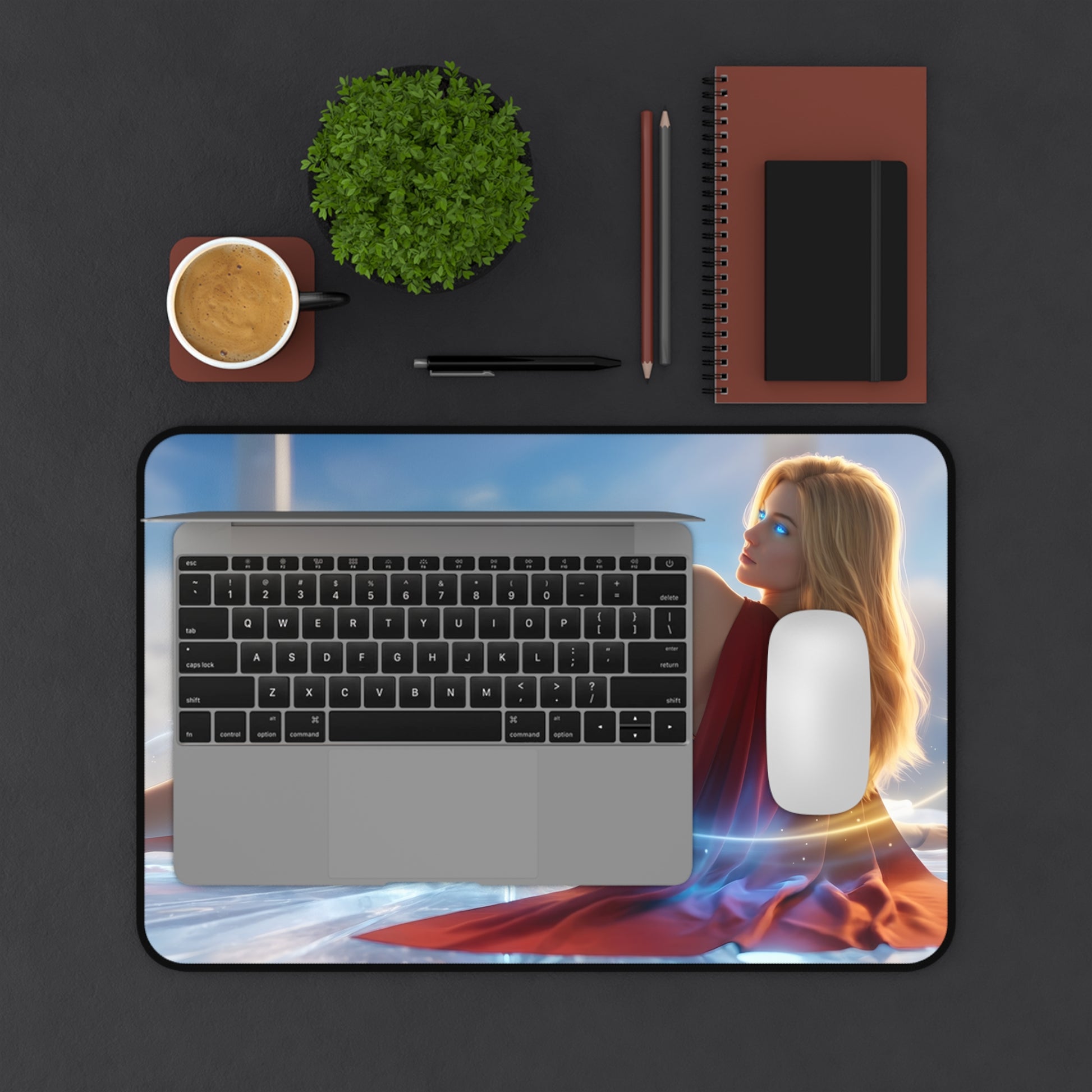 Supergirl Mouse Pad – DC Comics Gaming Mouse Pad, Stylish Gamer Desk Decor on modern gaming desk with laptop and mouse