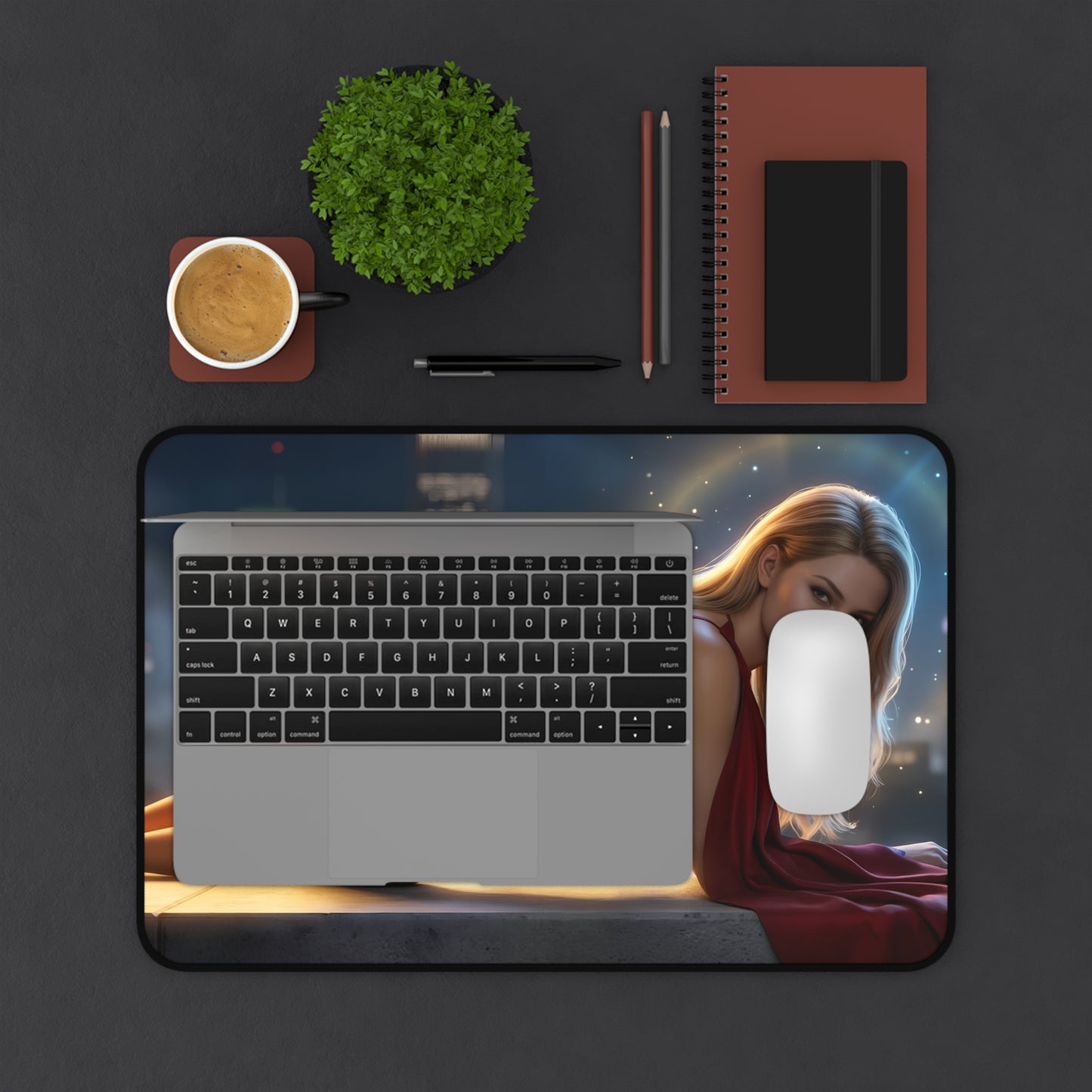 Supergirl Mouse Pad – DC Heroine Gaming Mouse Pad, Stylish Gamer Desk Decor showing gaming desk setup with laptop, mouse, and character artwork