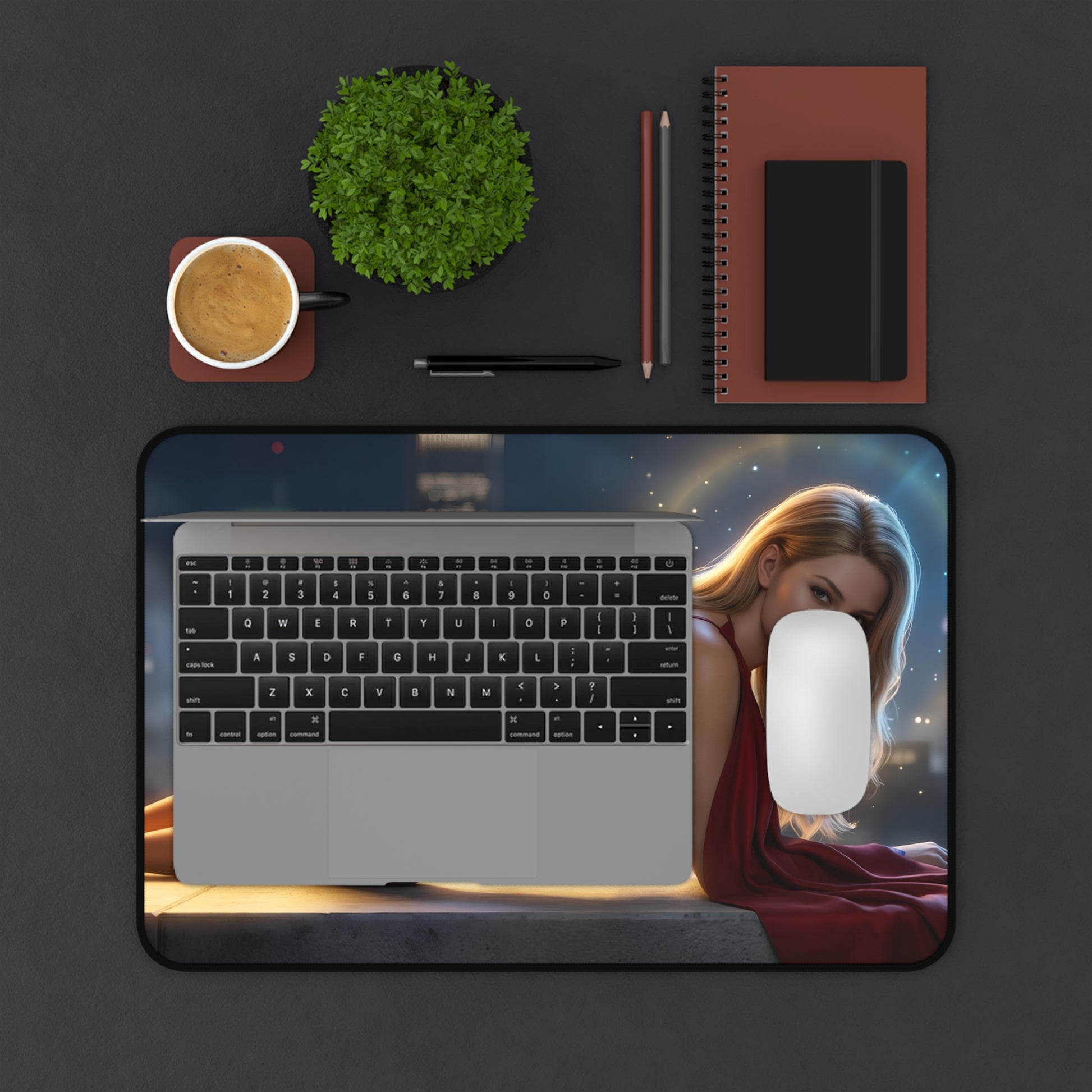 Supergirl Mouse Pad – DC Heroine Gaming Mouse Pad, Stylish Gamer Desk Decor showing gaming desk setup with laptop, mouse, and character artwork