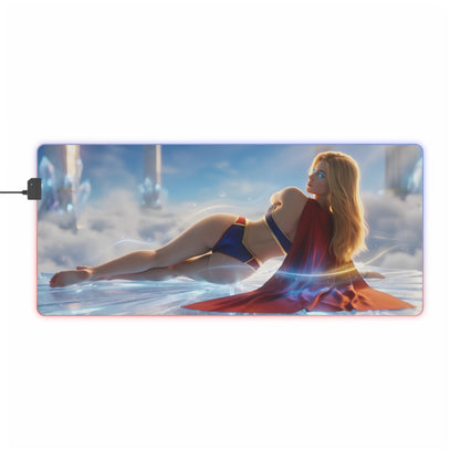 Supergirl RGB Mouse Pad – DC Comics Illuminated Desk Mat, Superhero Gamer Decor featuring reclining Supergirl artwork with RGB edge lighting