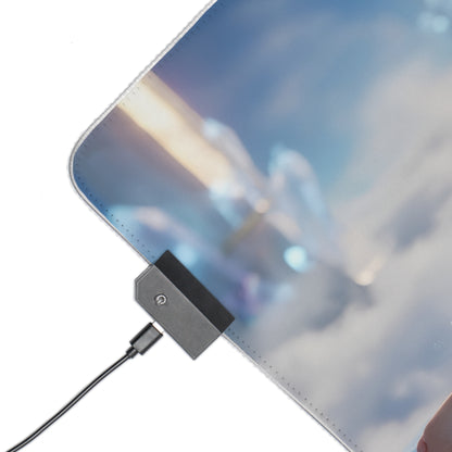 Supergirl RGB Mouse Pad – DC Comics Illuminated Desk Mat, Superhero Gamer Decor illuminated edge lighting close-up with USB connector and stitched corner