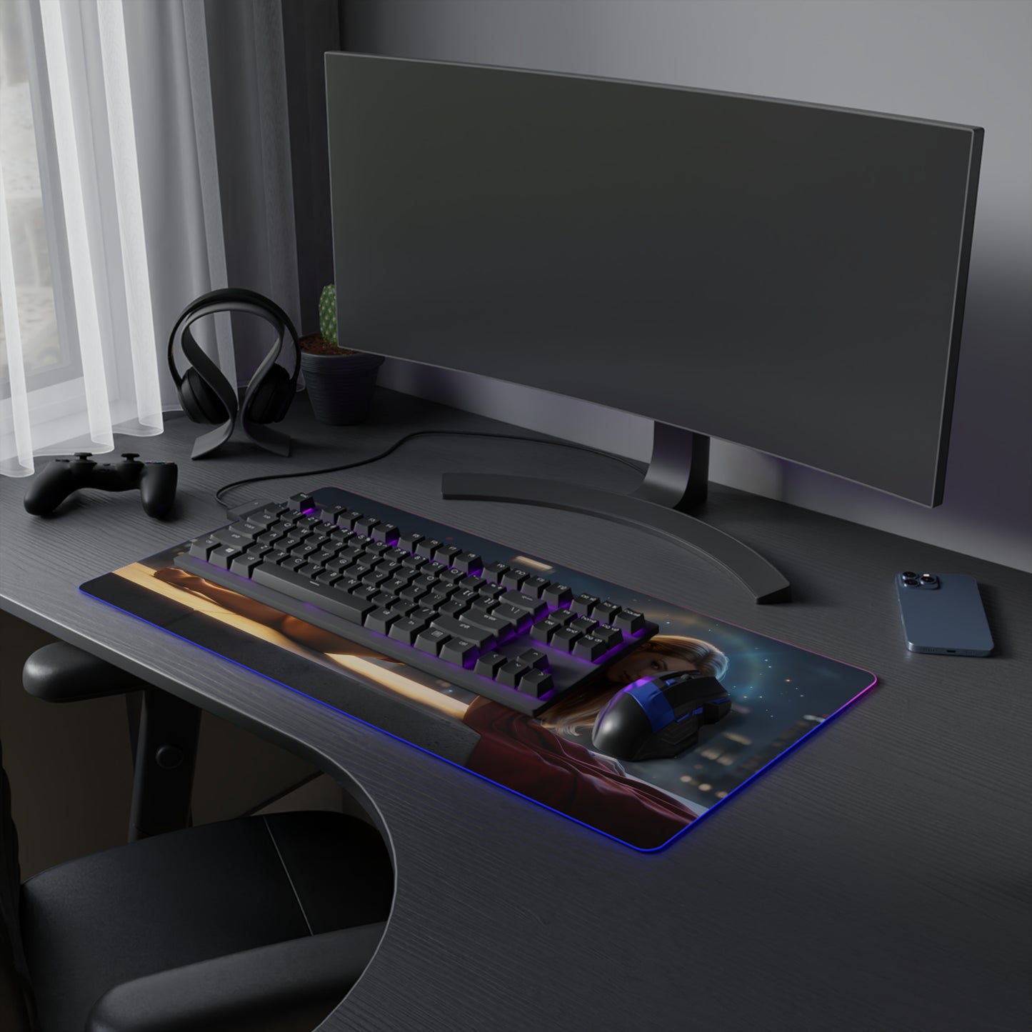 Supergirl RGB Mouse Pad – DC Comics Illuminated Gaming Desk Mat, Gamer Room Decor illuminated extended desk mat with HD Supergirl art and RGB edge lighting