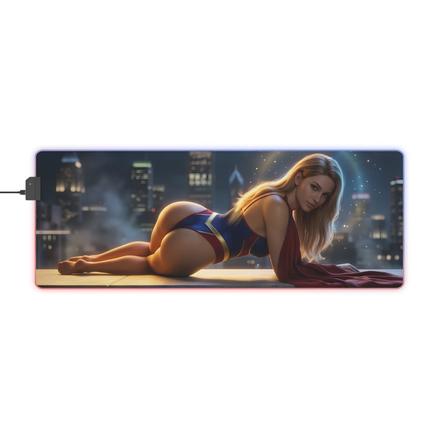 Supergirl RGB Mouse Pad – DC Comics Illuminated Gaming Desk Mat, Gamer Room Decor featuring HD Supergirl art, vibrant RGB edge lighting and anti-slip base