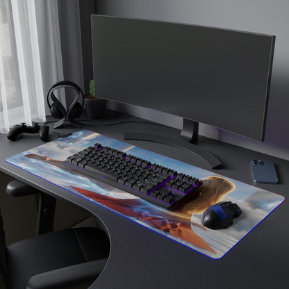 Supergirl RGB Mouse Pad – DC Comics Illuminated Desk Mat, Superhero Gamer Decor on extended desk with keyboard and RGB edge lighting