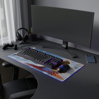 Supergirl RGB Mouse Pad – DC Comics Illuminated Desk Mat, Superhero Gamer Decor showing extended RGB desk mat with Supergirl artwork beneath keyboard and mouse