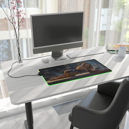 Supergirl RGB Mouse Pad – DC Comics Illuminated Gaming Desk Mat, Gamer Room Decor on desk with RGB edge lighting and Supergirl artwork