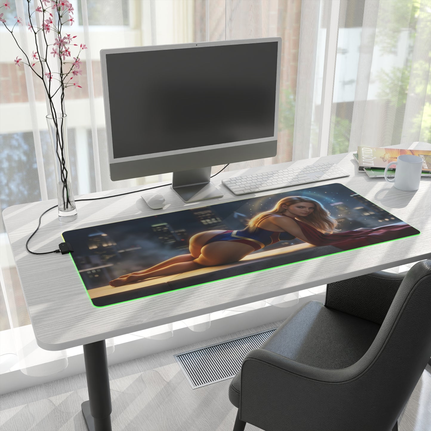 Supergirl RGB Mouse Pad – DC Comics Illuminated Gaming Desk Mat, Gamer Room Decor featuring HD Supergirl artwork with vibrant RGB edge lighting and anti-slip base