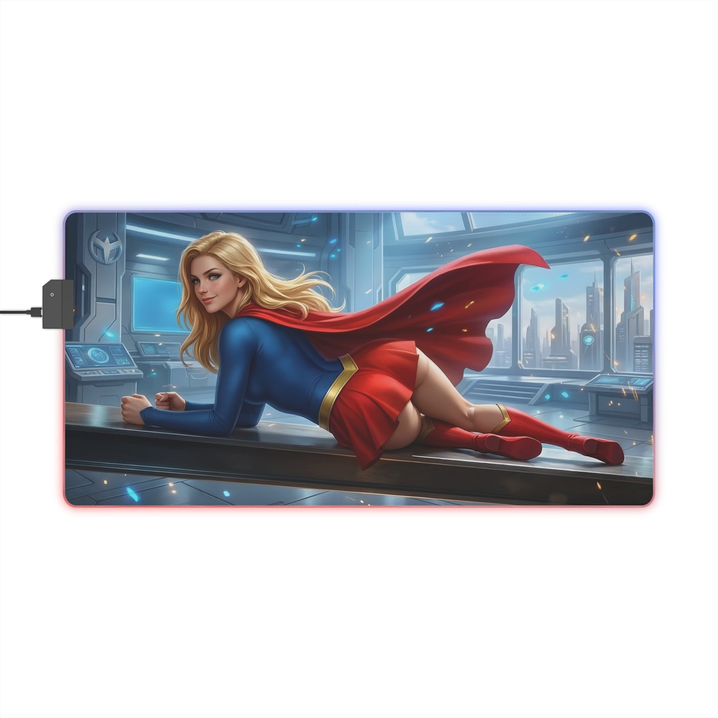 Supergirl RGB Mouse Pad – DC Comics LED Gaming Desk Mat, Superhero Setup featuring Supergirl artwork, RGB edge lighting, extended desk mat