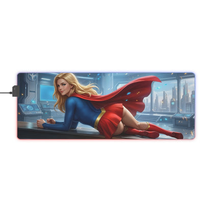 Supergirl RGB Mouse Pad – DC Comics LED Gaming Desk Mat, Superhero Setup with Supergirl artwork, vibrant RGB edge lighting, extended non-slip desk mat