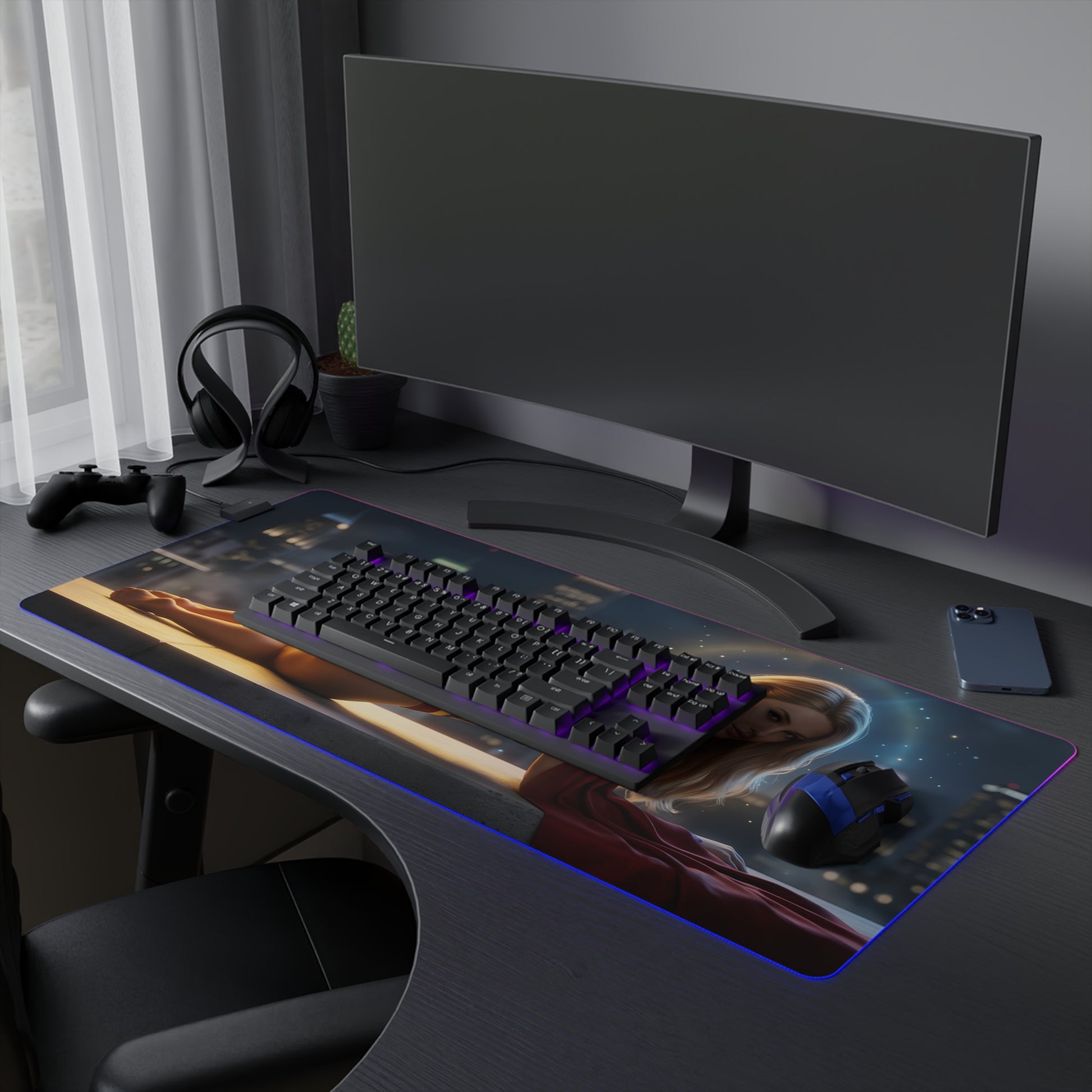 Supergirl RGB Mouse Pad – DC Comics Illuminated Gaming Desk Mat, Gamer Room Decor illuminated extended desk mat with HD Supergirl art and RGB edge lighting