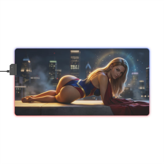 Supergirl RGB Mouse Pad – DC Comics Illuminated Gaming Desk Mat, Gamer Room Decor featuring Supergirl artwork on extended RGB gaming desk mat