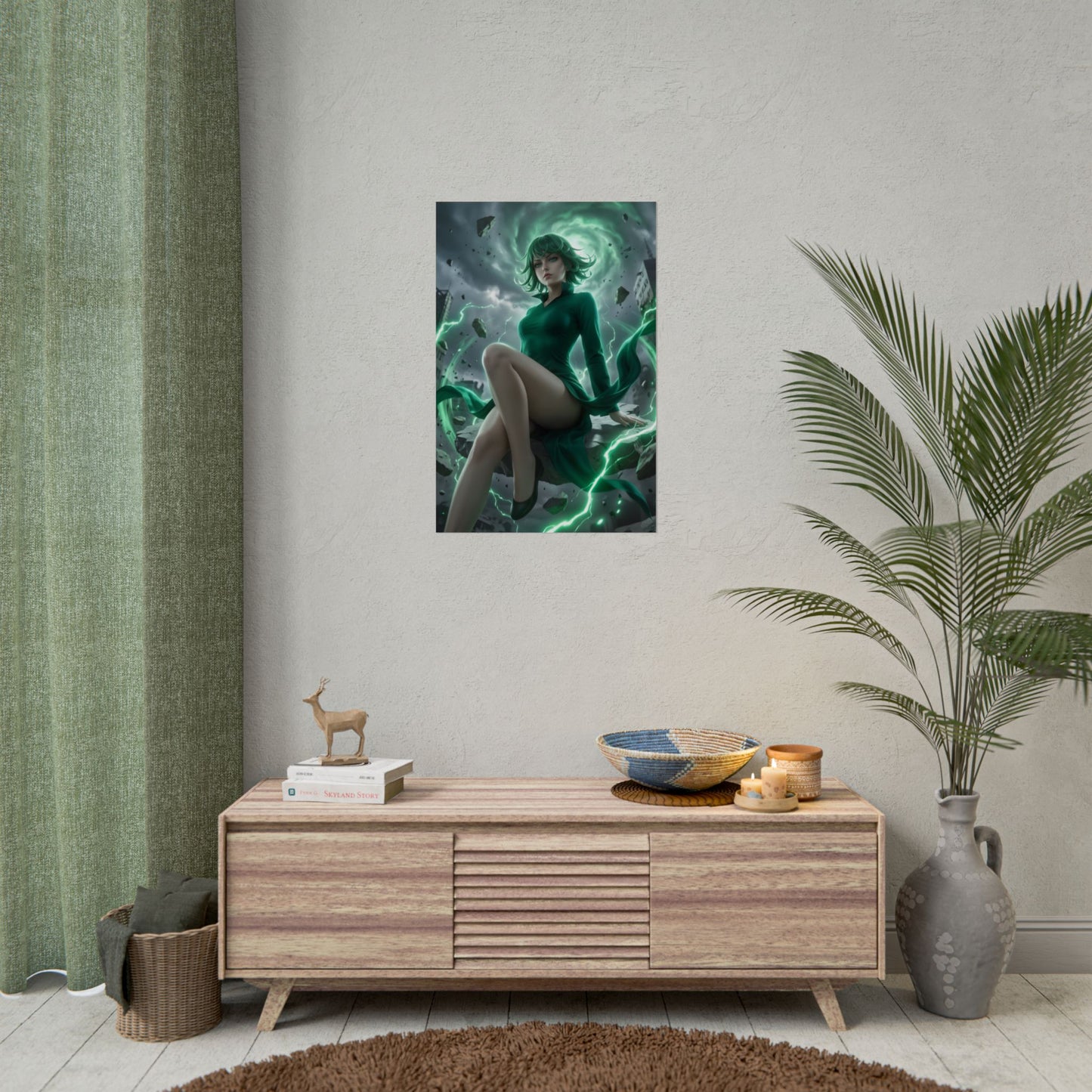 Tatsumaki Poster / Tatsumaki Wall Art / Tatsumaki Art Print / One Punch Man Poster - Tatsumaki green aura suspended amid psychic energy