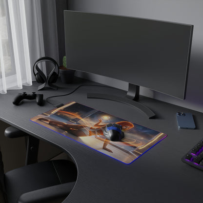 The Fifth Element Mouse Pad – Leeloo LED RGB Desk Mat, Sci-Fi Gamer Room Decor, Gift for Movie Fan on gaming desk with RGB edge and Leeloo artwork