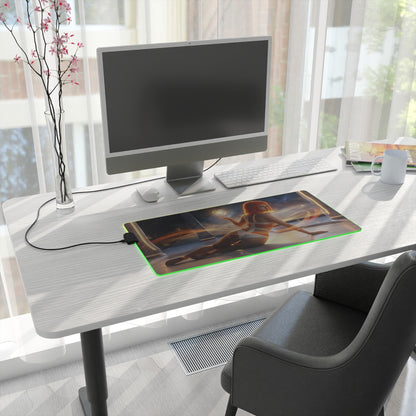 The Fifth Element Mouse Pad – Leeloo LED RGB Desk Mat, Sci-Fi Gamer Room Decor, Gift for Movie Fan showing Leeloo scene on illuminated RGB desk mat