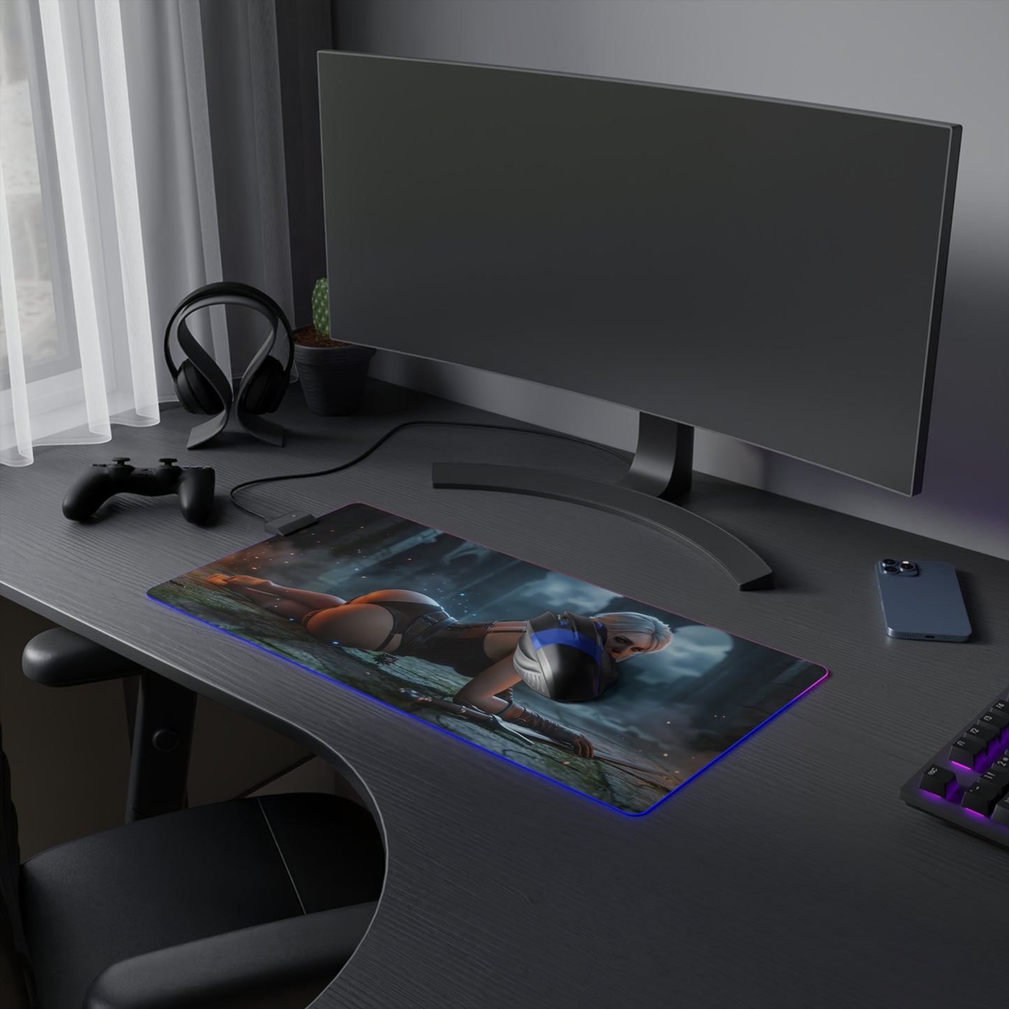 The Witcher Mouse Pad, Ciri LED RGB Desk Mat, Gift for Gamer, Fantasy Room Decor - Ciri artwork on RGB gaming desk mat with smooth precision-cloth surface