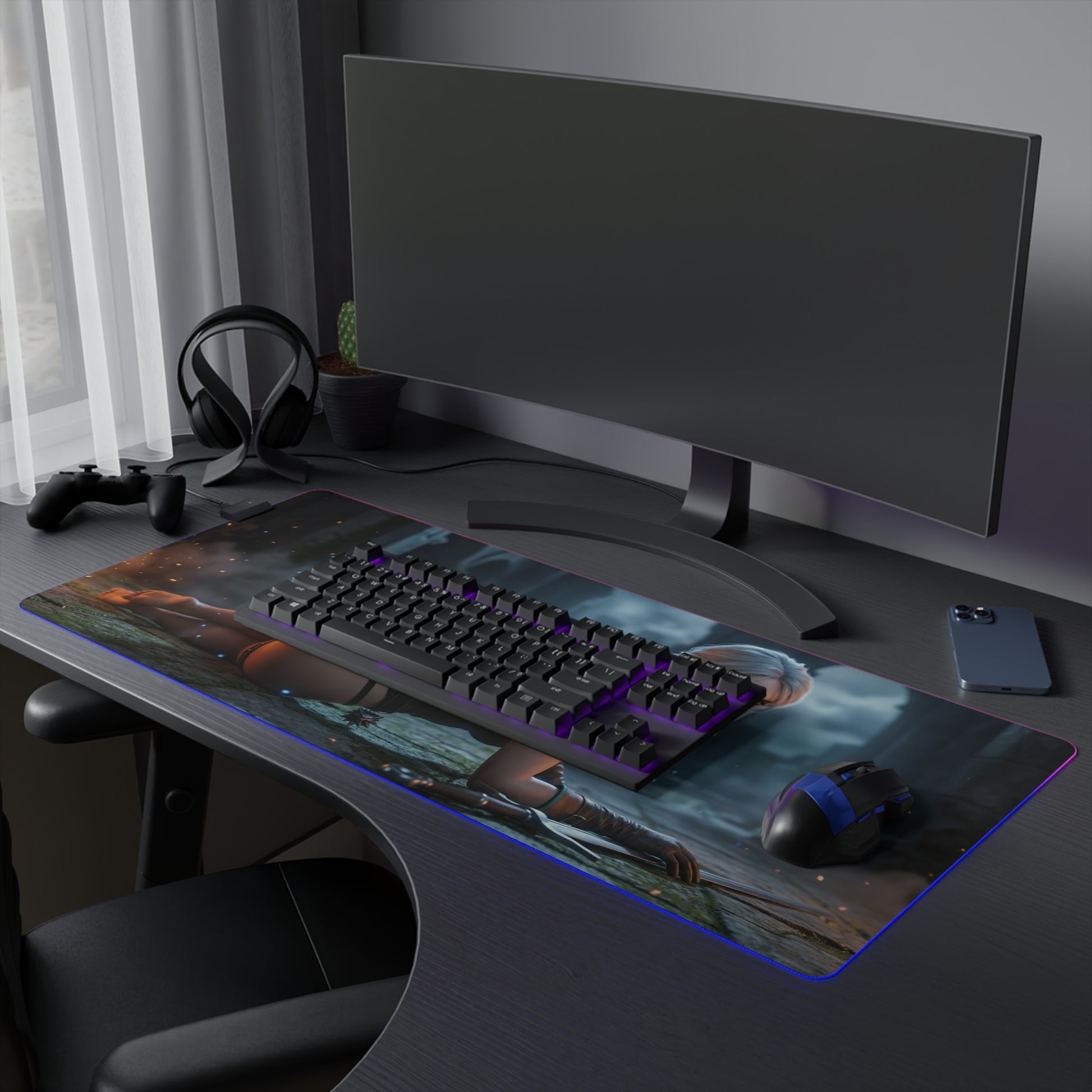 The Witcher Mouse Pad, Ciri LED RGB Desk Mat, Gift for Gamer, Fantasy Room Decor - large RGB desk mat with Ciri artwork and smooth precision-cloth surface